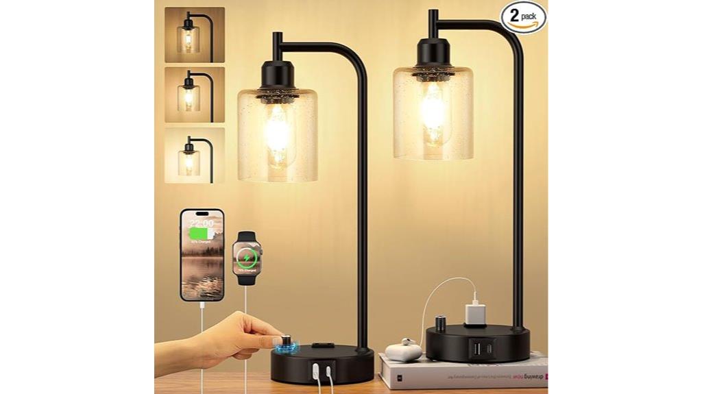 pair of industrial bedroom lamps