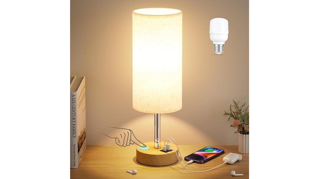 wooden usb bedside lamp