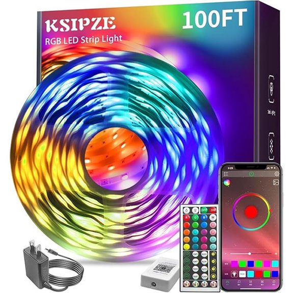 KSIPZE 100ft RGB Music Sync LED Strip Lights