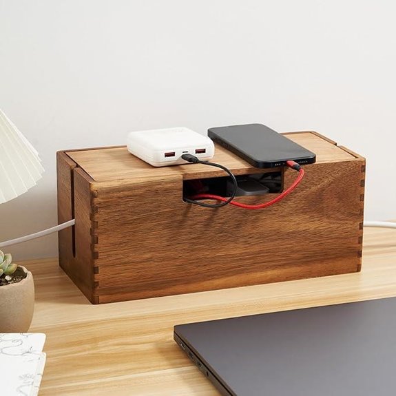 Acacia Wood Cable Management Box and Organizer