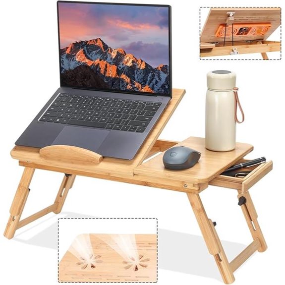 Adjustable Bamboo Laptop Desk with Cooling Fan