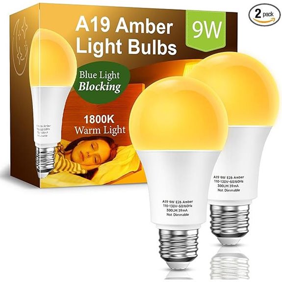 Amber Sleep Light Bulbs 2 Pack 9W E26