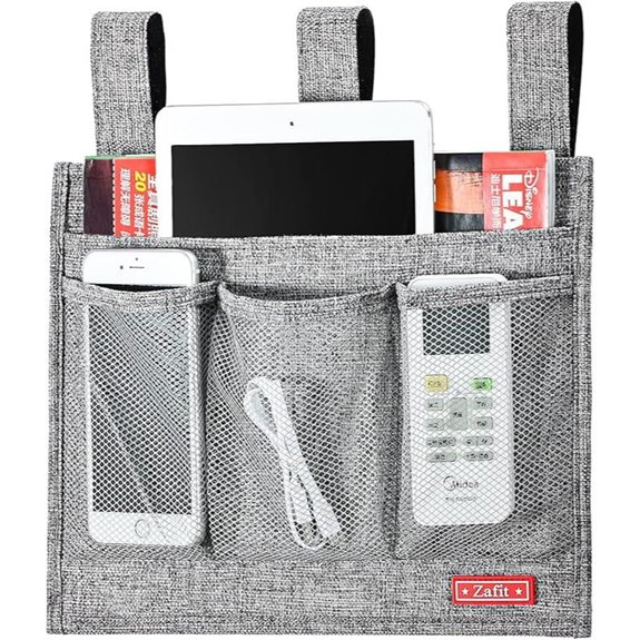 Linen Bedside Caddy with 4 Pockets