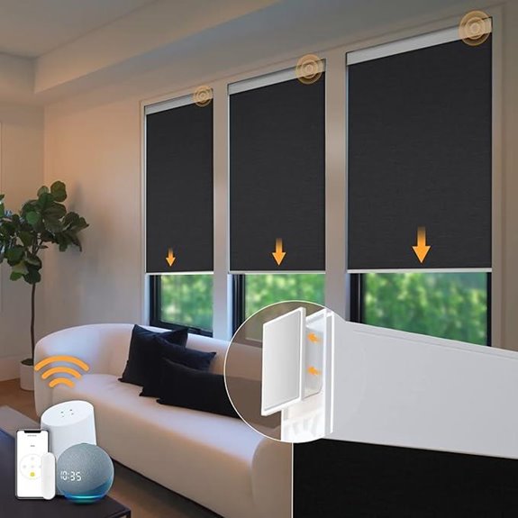 Motorized Cordless Roller Shades with Remote (Black 34x72)