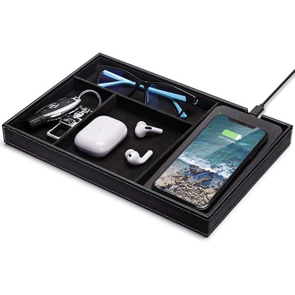 Wireless Charging Valet Tray and Organizer (Black)