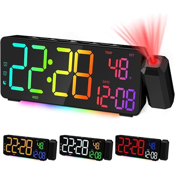 RGB Projection Alarm Clock with Color Display and Snooze