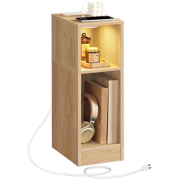 Narrow Nightstand with Charging Station & LED Light