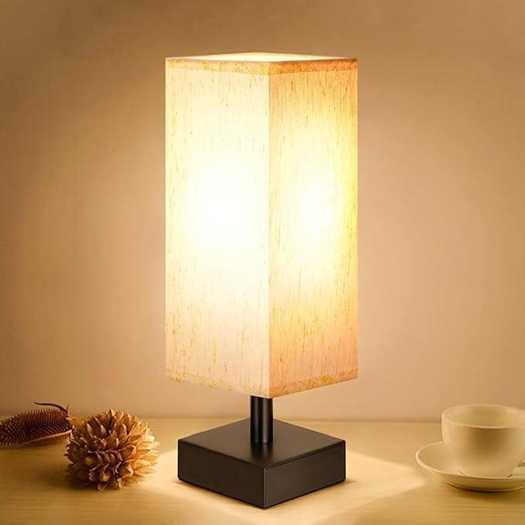Small Bedside Table Lamp with Fabric Shade