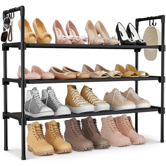3-Tier Shoe Rack with Hooks for Small Spaces