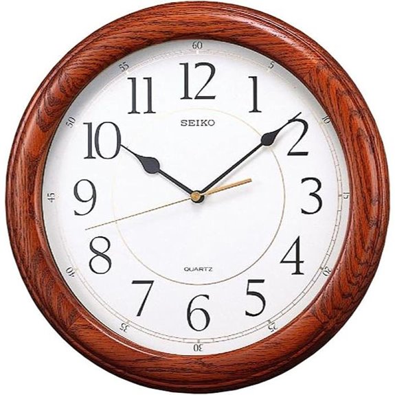 Seiko Wall Clock Quiet Sweep Second Hand Dark Brown Solid Oak Case