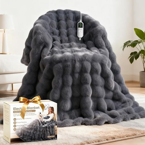 Heated Faux Fur Blanket with Auto-Off & Heat Levels