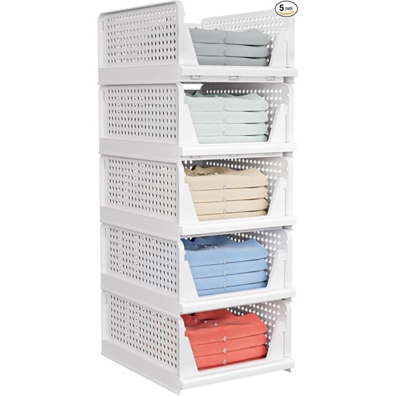 5 Pack Stackable Closet Storage Bins