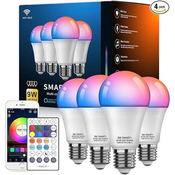 Smart Light Bulbs 4Pack with Remote and App Control