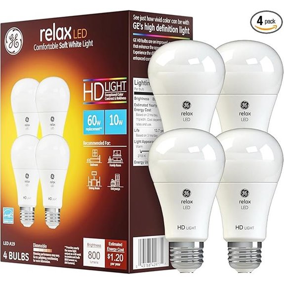 GE Relax LED Light Bulbs 60 Watt Soft White A19 (4 Pack)