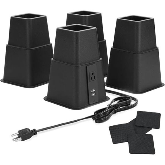 Heavy Duty Bed Risers with Power Outlet (Set of 4)