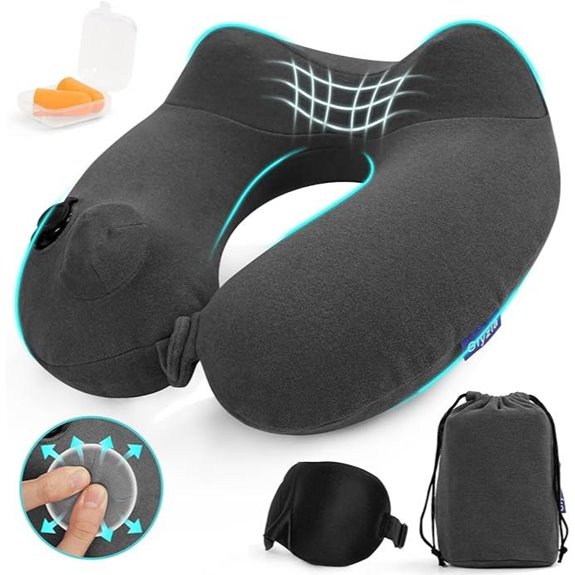 Inflatable Travel Neck Pillow with Eye Mask and Bag