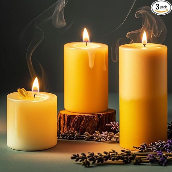 Natural Beeswax Candles 3-Pack with Lavender Sandalwood Vanilla