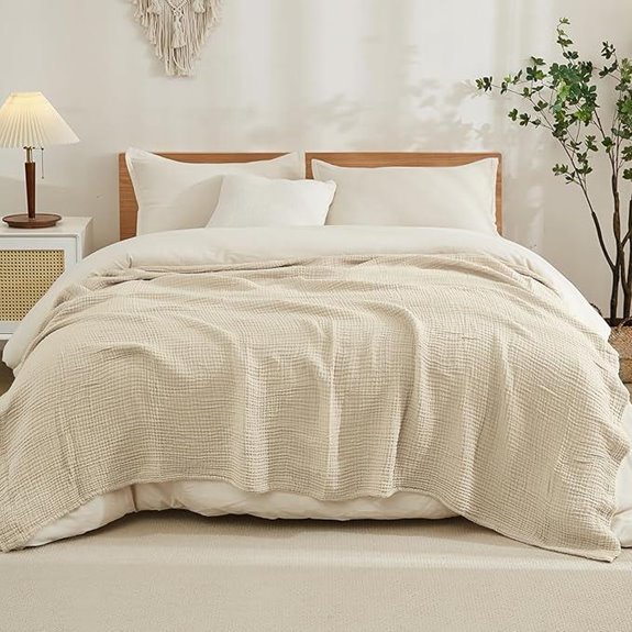EMME Queen Cotton Blanket Light Tan All-Season Bedspread