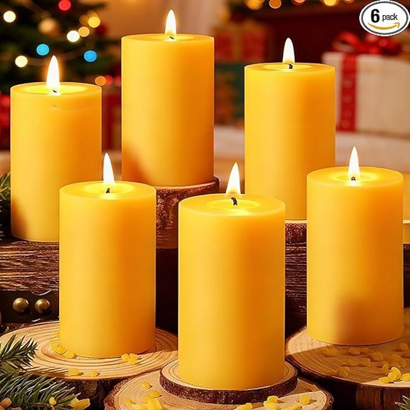 Beeswax Pillar Candles 6-Pack Long Burn Dripless