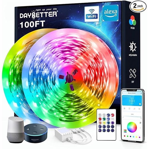 DAYBETTER 100ft WiFi RGB LED Strip Lights with Remote