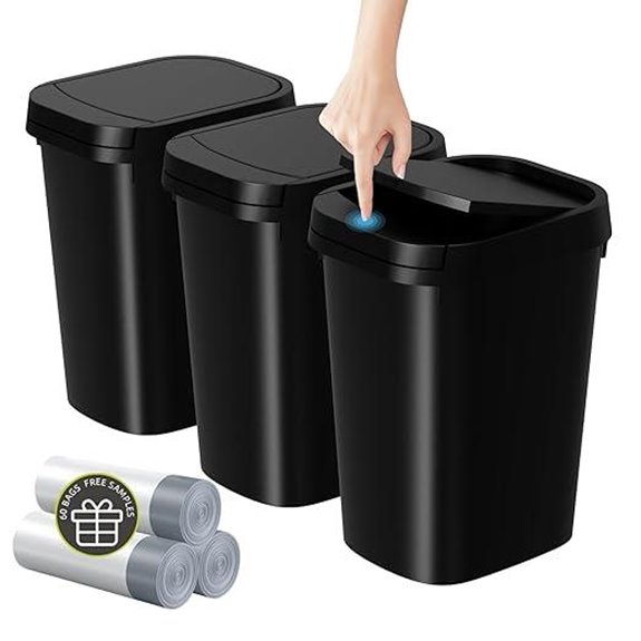 3-Pack Matte Black Small Bathroom Trash Cans