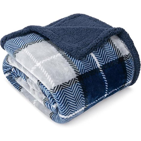 PAVILIA Navy Plaid Sherpa Throw Blanket 60x80