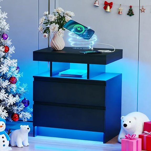 Dnbss Nightstand with Charging Station & LED Light