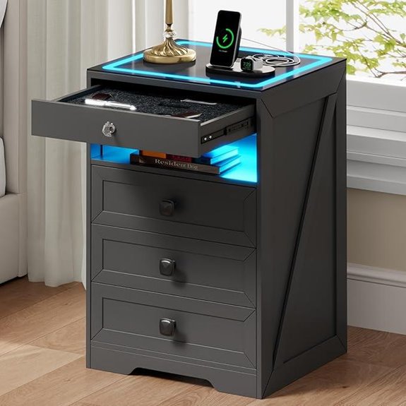 LED Nightstand with Wireless Charging & Gun Drawer