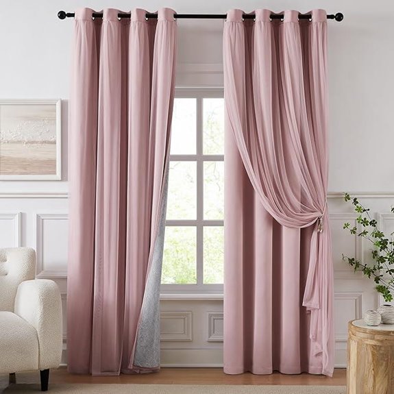 Blackout Pink Curtains with Sheer Overlay 52 x 84