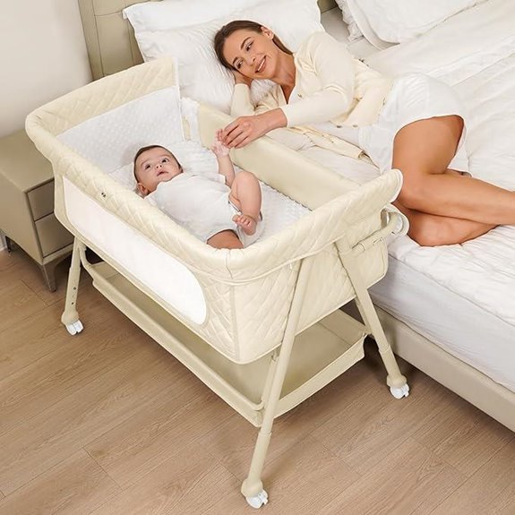 Baby Bassinet Bedside Crib with Mesh & Wheels