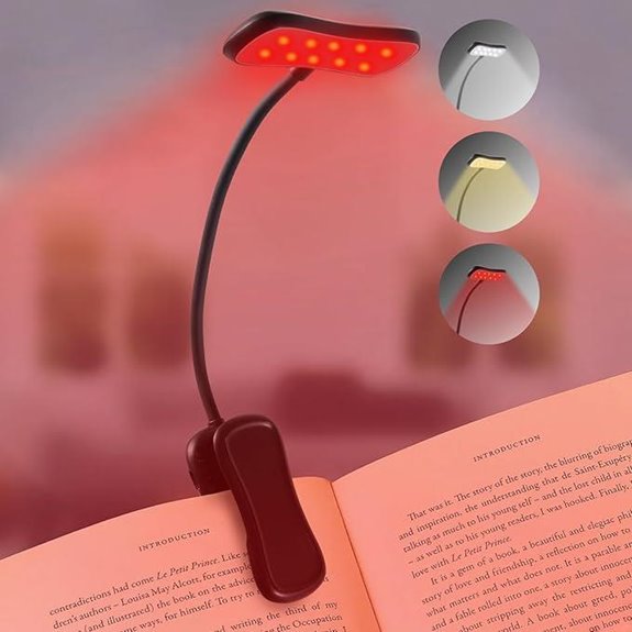 Rechargeable Red Clip-On Book Light for Reading