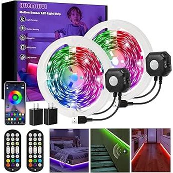 Motion Sensor RGB LED Bed Strip Lights with Remote