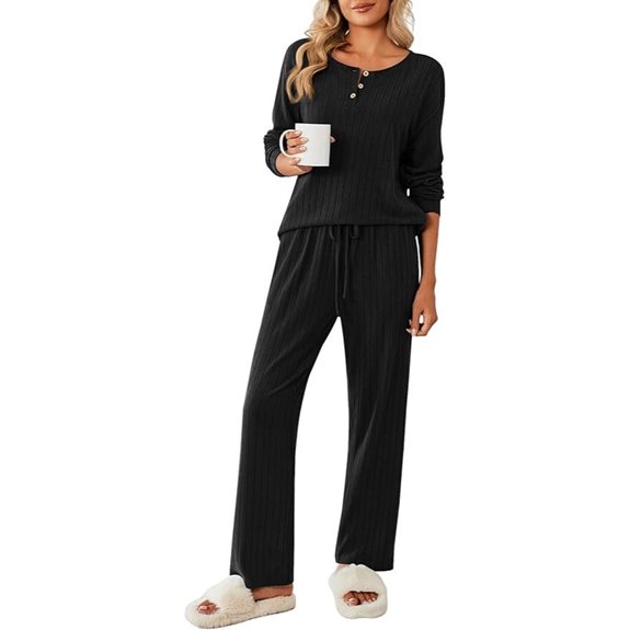 Ekouaer Womens Ribbed Knit Pajama Set