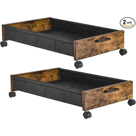 Wooden Under Bed Storage with Wheels Rustic Brown