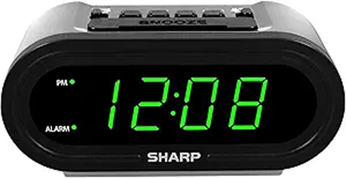 Sharp Digital Alarm Clock with AccuSet and Green LEDs