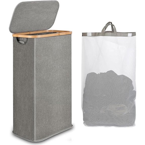 65L Slim Laundry Hamper with Lid and Bamboo Handles