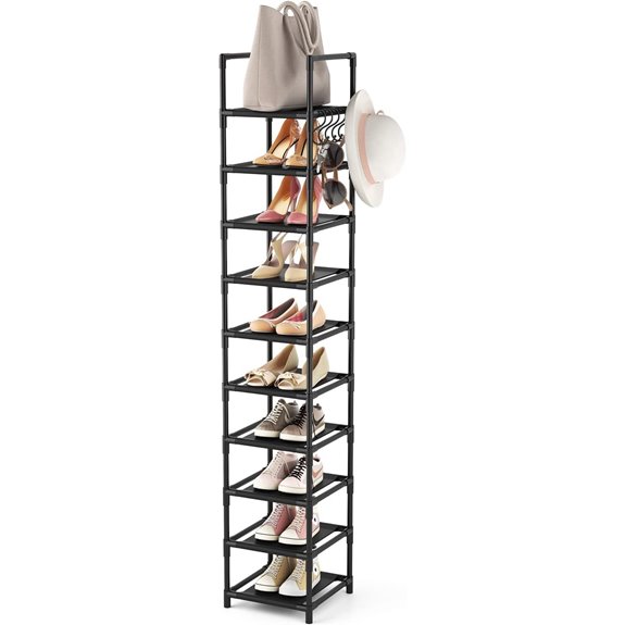 Tall Narrow 10-Tier Metal Shoe Rack Organizer