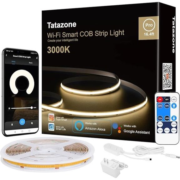 Smart White COB LED Strip Light with App & Remote