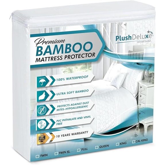PlushDeluxe Bamboo Queen Mattress Protector Waterproof & Soft