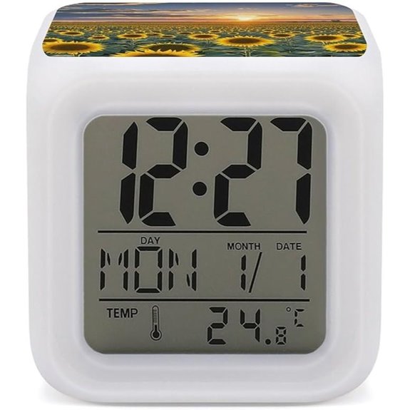 Sunflower Field Sunset Alarm Clock with Night Light
