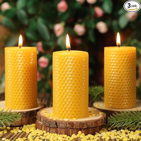 3 Pack Beeswax Pillar Candles Unscented Long Burning