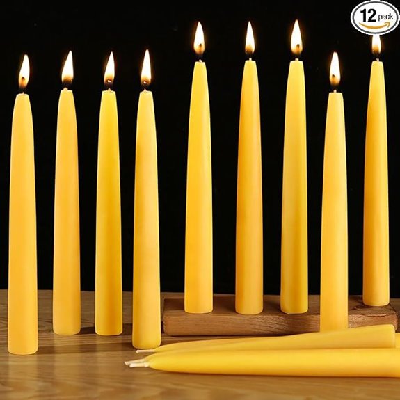 12 Pack Beeswax Taper Candles Unscented Dripless