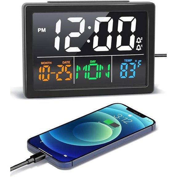 Digital Alarm Clock with USB Charger and Bright LED Display