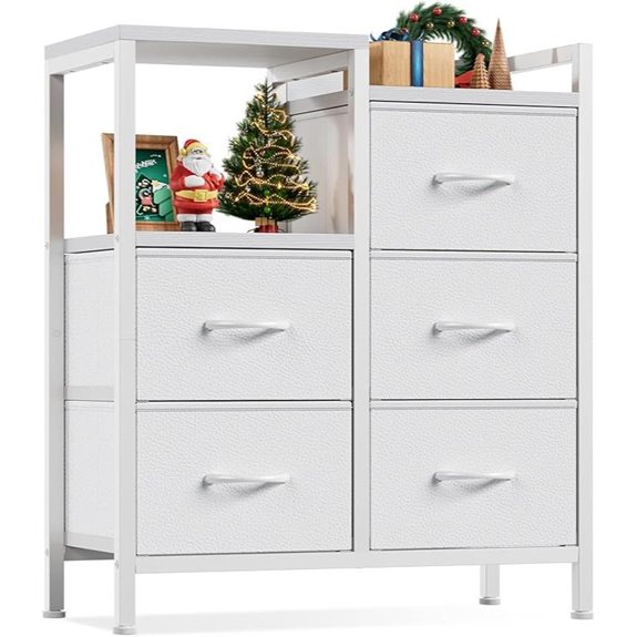 Furnulem 5-Drawer White Bedroom Dresser with Shelves