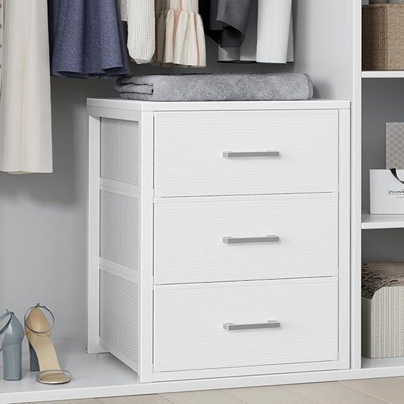BOLUO White Fabric 3-Drawer Closet Organizer