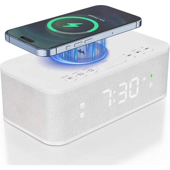 Digital Alarm Clock with Wireless Charging and Bluetooth