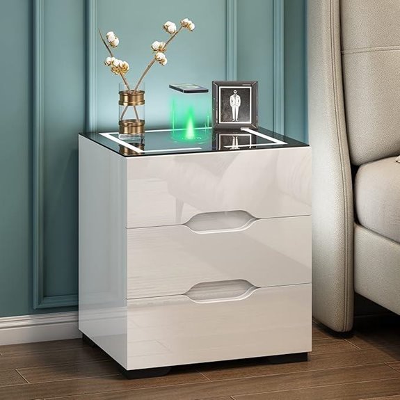 White Nightstand with Wireless Charging & LED Lights