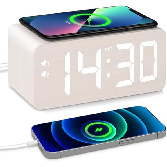 Wooden Digital Alarm Clock with Wireless Charger