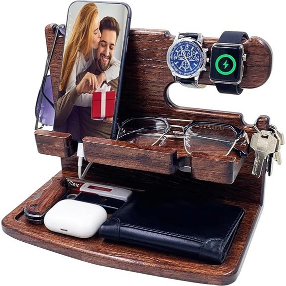 Wood Phone Docking Station Nightstand Organizer for Men