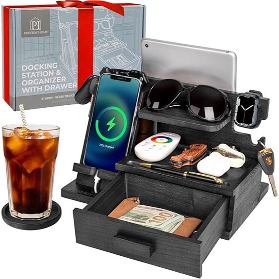 Wood Phone Docking Station with Drawer and Organizer